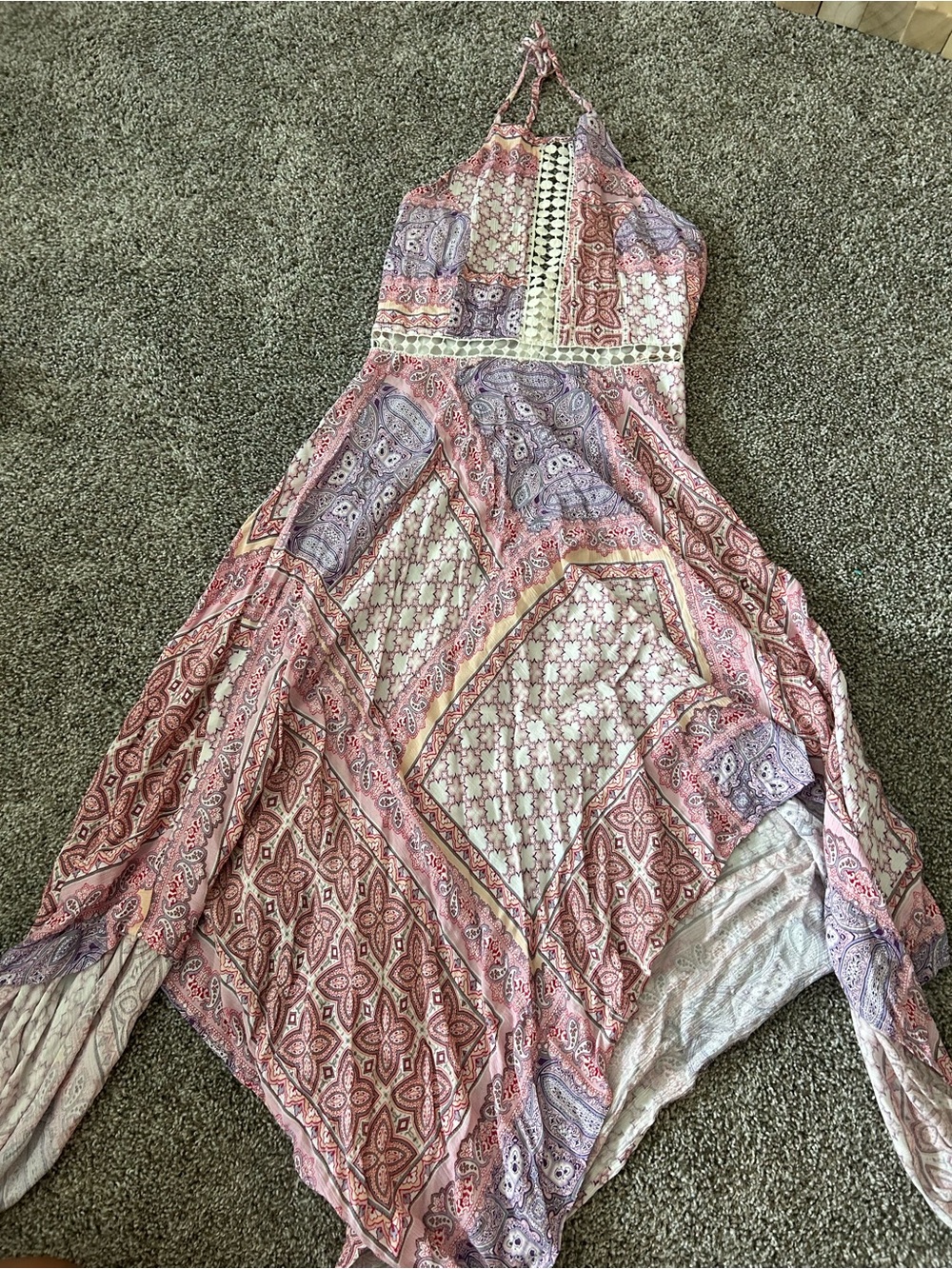 Forever 21 White and Pink Paisley Halter Sundress